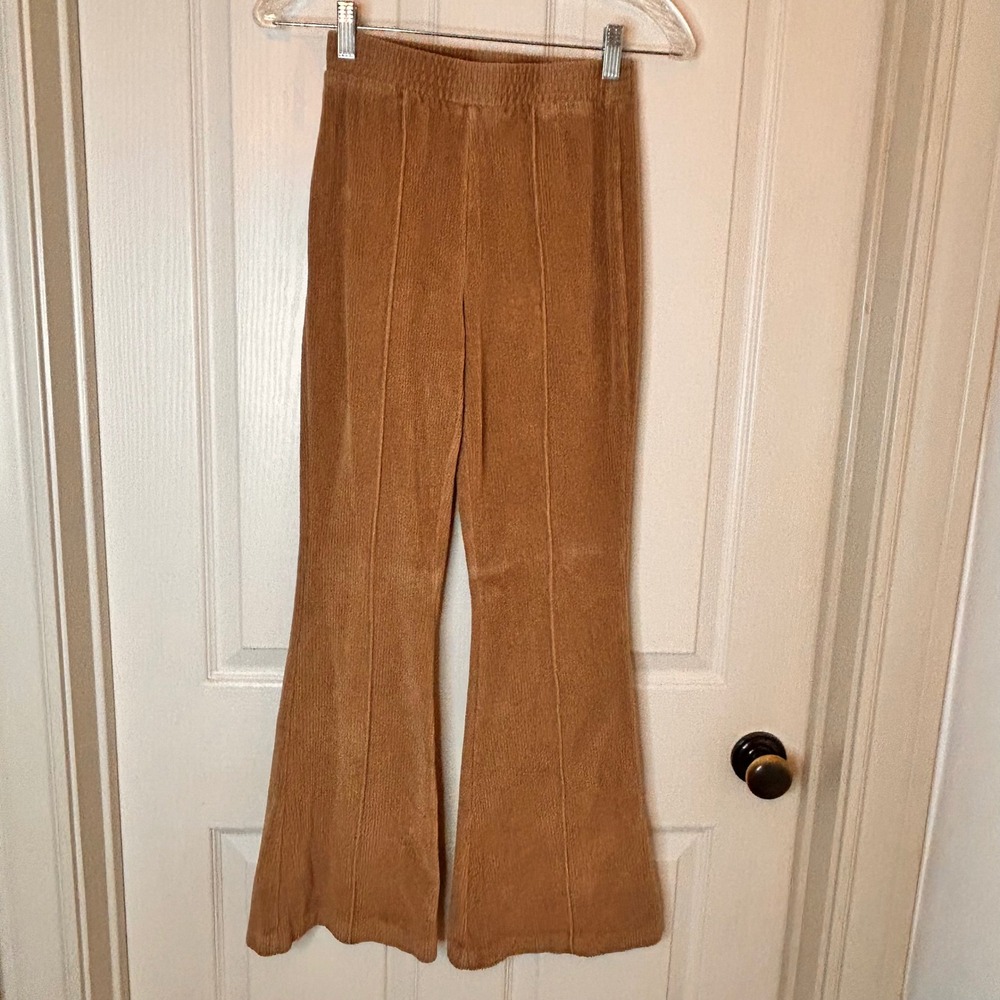 Aerie Women XS Regular Camel Brown Corduroy Flare High Rise Seam Front Pants